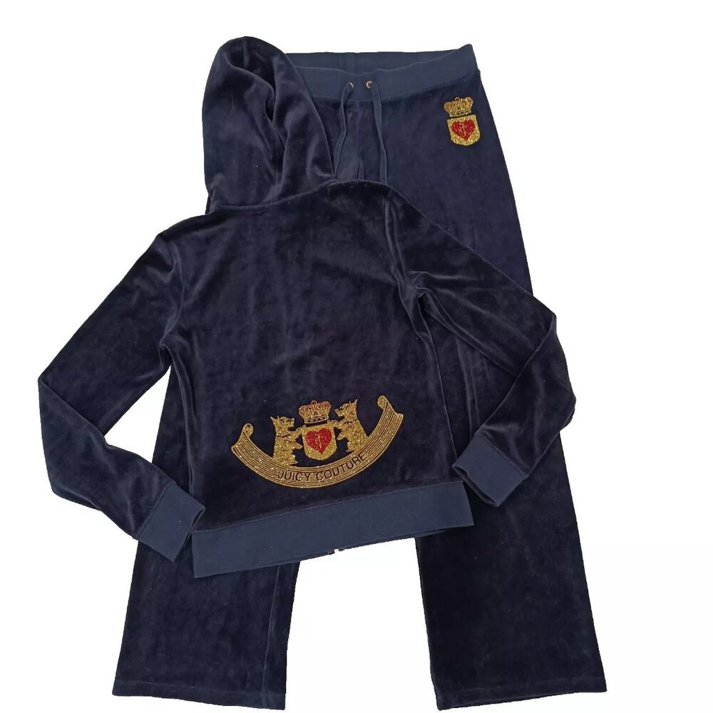 Juicy Couture Tracksuit Matching Set Medium Jacket Pants Vintage Navy Logo Y2k